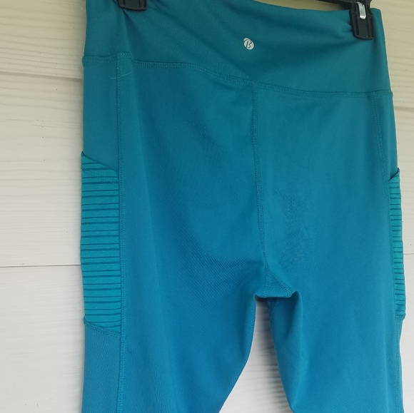 Bally Total Fitness Leggings Capri Teal Mesh Side Pockets Sz XL Workout Leggings - Picture 11 of 12
